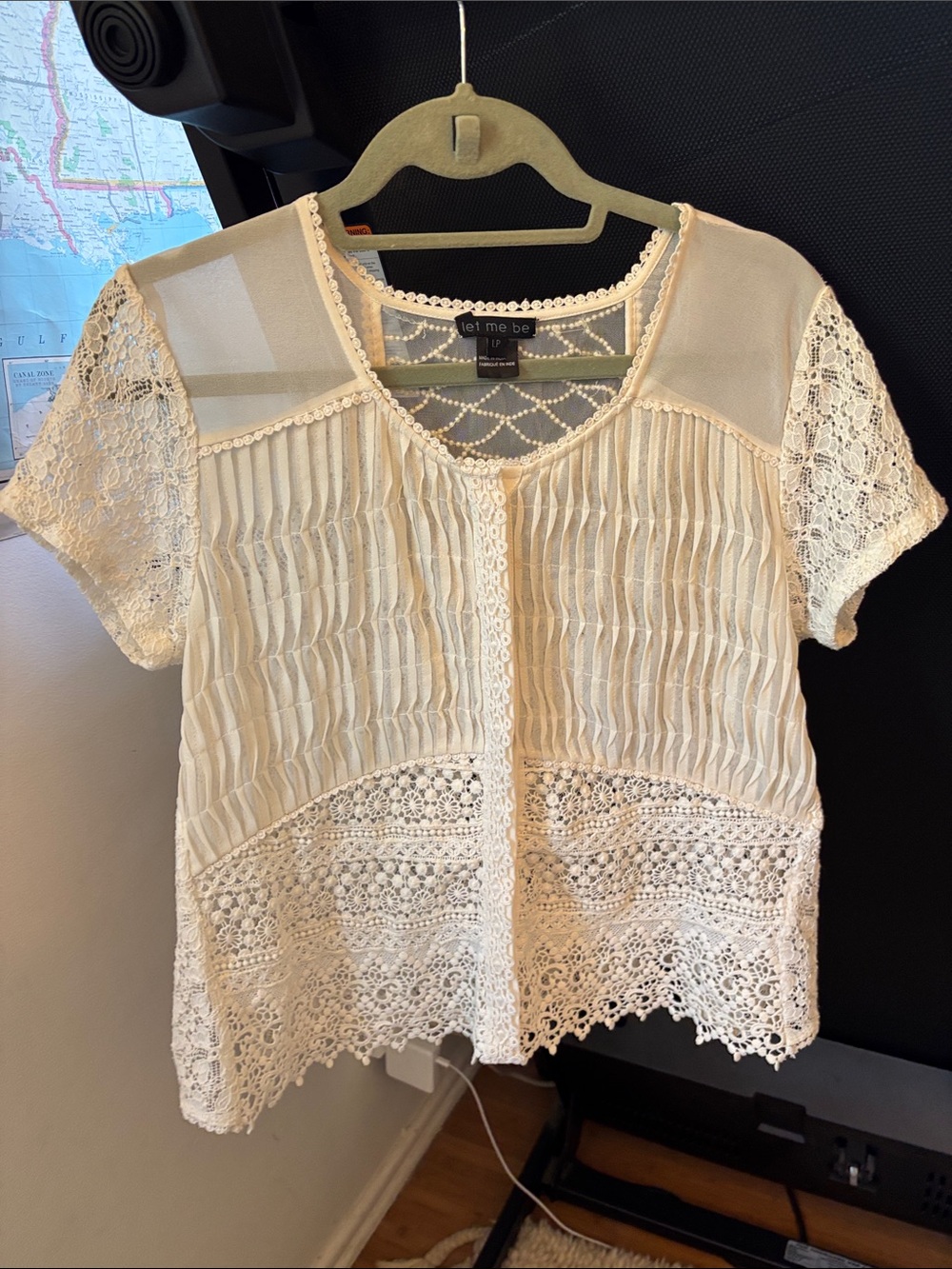 Anthropologie Lace Button-Front Short Sleeve Top